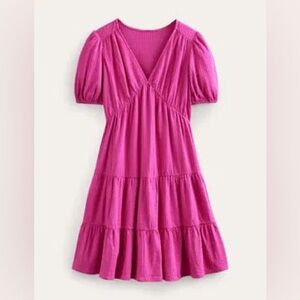 Boden magenta pink seersucker baby doll tiered dress